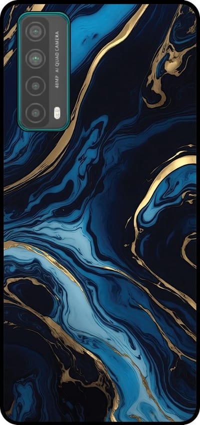 Smartphonica Telefoonhoesje Geschikt voor Huawei P Smart (2021) met marmer opdruk - TPU backcover case gold blue marble design - Goud Blauw geschikt voor Huawei P Smart (2021)