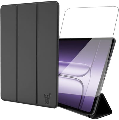Hoes en Screenprotector geschikt voor OnePlus Pad 3 (13.2 inch - 2025) – Tri-Fold Smart Bookcase met Auto/Wake Functie – Zwart