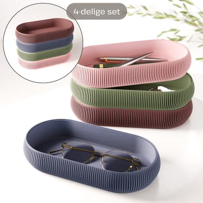 Fleuriek – Stapelbare organizer set 4-delig – Mix & match opbergsysteem – Trays + pennenhouder voor kantoor, bureau, badkamer & keuken – Multi