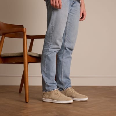 Manfield - Heren - Beige suède sneakers - Maat 40