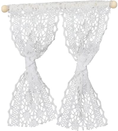 Dailygoods- Poppenhuisgordijnen 2 stuks - Raamdecoratie - Deurkanten - Accessoires - Scèneondersteuning - Fijn vakmanschap 13x11,5cm