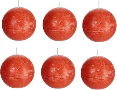 Spaas rustieke bolkaars - oranje - 6x - D8 cm - 24 branduren - ronde kaarsen
