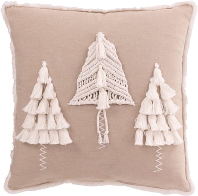 J-Line kussen Kerstbomen Kwasten - katoen - beige/wit