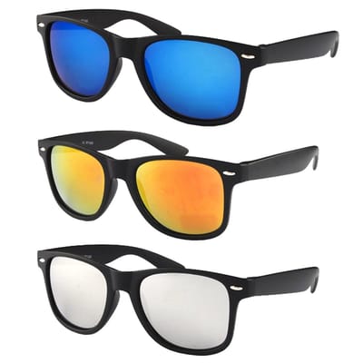 Fako Sunglasses® - Zonnebrillen Set - 3 stuks - Mat Zwart - Spiegelglazen