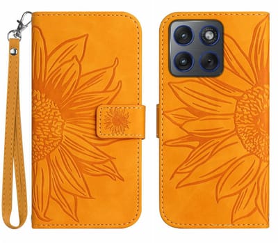 Coverup Hoesje - Geschikt voor Motorola Edge 70 Hoesje - Coverup Zonnebloem Book Case met Koord - Oranje