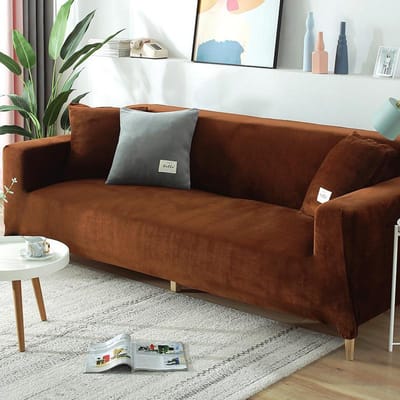 Bankhoes All-Inclusive Bankhoes Enkel Dubbel Driezits Goud Fluweel Bank Hoes Zand Effen Kleur Elastisch Volledig 90—140cm