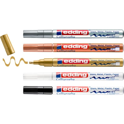 edding 753/5 S glanslakmarker assorti set - kaligrafie punt - 1-2,5 mm - set van 5 stuks