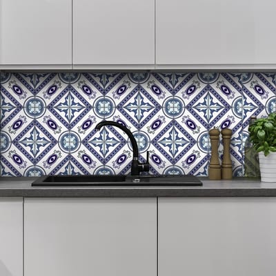 Zelfklevende tegelmuurstickers voor keuken en badkamer - 24 Cristiano Azulejos cementtegelstickers - 24 stickers 10x10cm