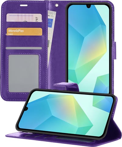 Hoesje - Geschikt voor Samsung Galaxy A16 - Luxe Bookcase - Walletcase Hoes - Portemonnee - Cover - Telefoonhoes - Paars