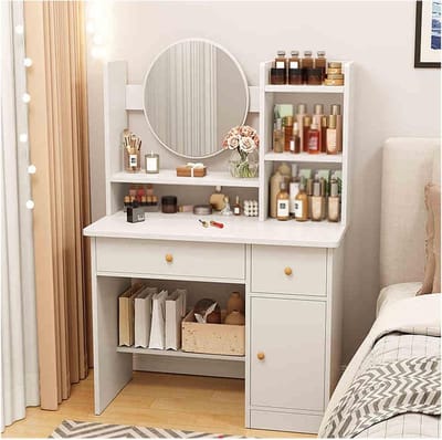 Kaptafel met spiegel - Make-uptafel bureau - Make-up aanbrengen - Verstelbaar LED licht - 80x40 cm - Wit