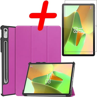 Hoesje Geschikt voor Lenovo Tab P11 Pro - Met Screenprotector - Trifold Bookcase - Hard Cover Case - Met Uitsparing Geschikt voor Lenovo Pen - Hardcover Book - Tablet Hoes - Paars