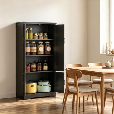HAUSS SPOLE Keukenkast - Moderne Opbergkast Met 2 Deuren En Planken - Voor Keuken En Eetkamer - MDF En Spaanplaat - 60x30x123 Cm - Zwart