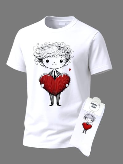 Valentijnscadeau - Valentijn cadeau - Giftset - Tekening man hart - Shirt - T-shirt Liefde - Cadeau set shirt met sokken - Grappig cadeau voor vrouw en man - Valentijnsdag - T-shirt voor dames en heren met tekst - Maat S
