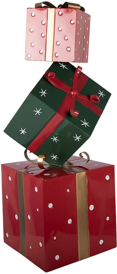 Clayre & Eef Kerstdecoratie Beeld Cadeau 36x36x90 cm Rood Groen Metaal