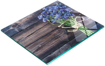 Glazen serveerplank met afbeelding van blauwe korenbloemen, 60x52 cm