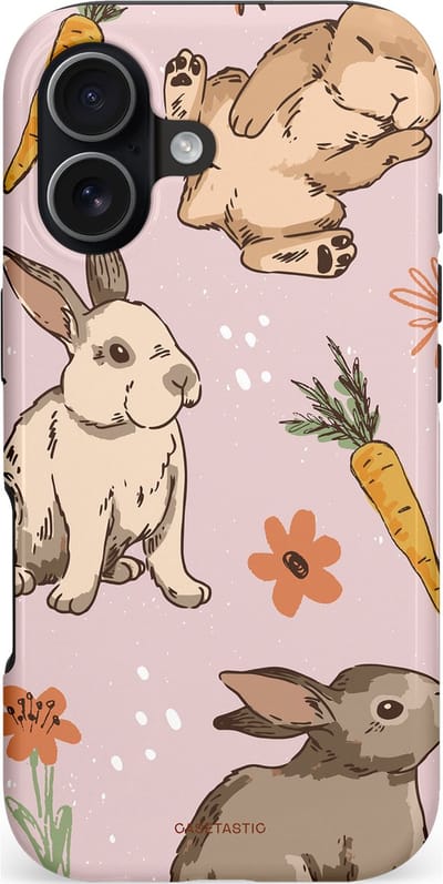 Casetastic hoesje geschikt voor Apple iPhone 17 - MagSafe - Dubbellaagse bescherming - Hop hop knuffels - Fashion Case - Lichtroze Lichtgrijs Taupe Perzik