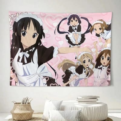 1 Stuk Anime Meisje Wandkleed, Polyester 2D Print, K-On! Maid Cafe Ontwerp, Wanddecoratie Voor Slaapkamer & Woonkamer, Accent voor Anime Fan Kamer 150X200cm