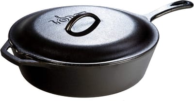 Gietijzeren Koekenpan met Deksel en Extra Handvat, Zwart