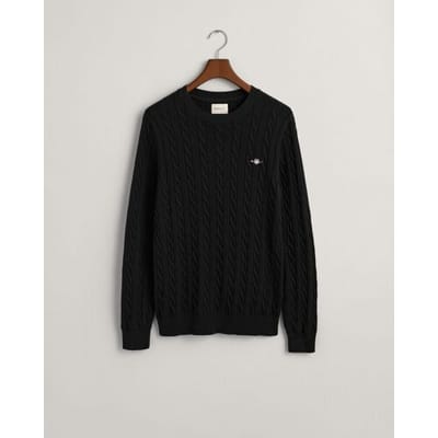 Gant Trui Cotton Cable Ronde Hals Zwart / male