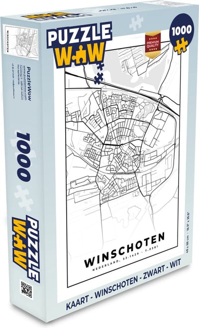 Puzzel Kaart - Winschoten - Zwart - Wit - Legpuzzel - Puzzel 1000 stukjes volwassenen