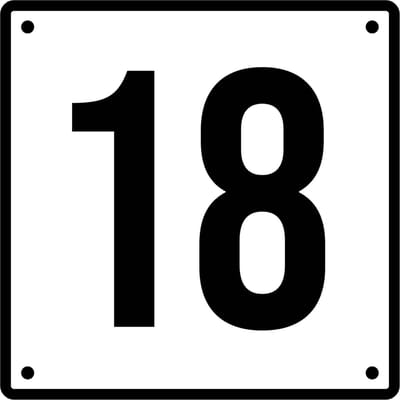 Huisnummerbord 18 - Incl. Schroeven en Pluggen – Acrylaat - 10 x 10 cm - Wit met Zwart