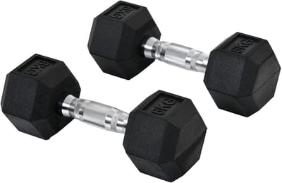 Kurzhanteln - 2 x 6 kg - Hexagon Dumbbellset - Gietijzer Met Rubber - Zwart