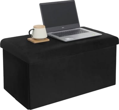 Moderne Opbergbank Zerio - Met opbergruimte - Zitbank Poef - Voetenbank - Opbergbox hocker - Zitkist met deskel - Zwart - Velvet - 76x38x38 cm
