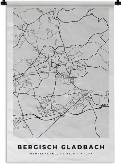 Wandkleed - Wanddoek - Plattegrond - Bergisch Gladbach - Kaart - Stadskaart - Duitsland - 120x180 cm - Wandtapijt