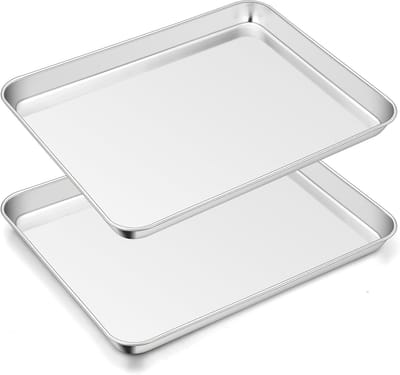 Baking trays set van 2, roestvrijstalen rechthoekige ovenplaten voor bakken, braden en serveren, 40 x 30 x 2.5 cm, veilig voor voedsel, vaatwasmachinebestendig en duurzaam