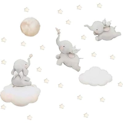 Mooie Label Olifant Muurstickers voor Kinderen PVC Zelfklevende Muurstickers Huis Muurstickers Decor wit