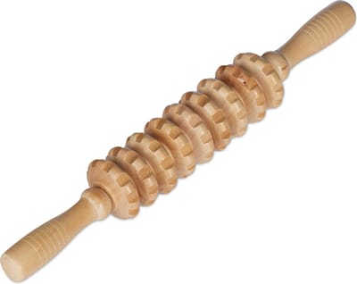 massageroller hout - 2 handgrepen - lichaam - rug - schouders