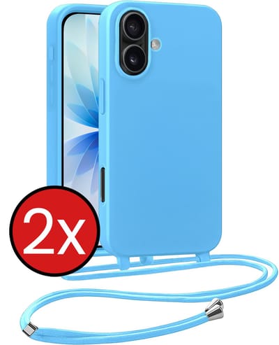 Hoesje Geschikt voor iPhone 17 Hoesje Siliconen Case Met Koord - Hoes Geschikt voor iPhone 17 Hoesje Backcover Met Telefoonkoord - Lichtblauw - 2 PACK