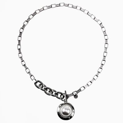 Dottilove Ketting Dames - RVS Plated - Ketting met Witte Parel - T-sluiting - Choker