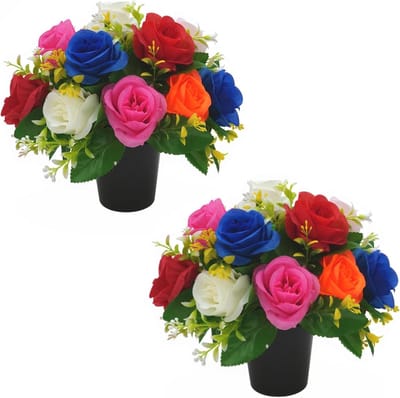 Dailygoods- Kunstbloemen Onderhoudsvrij - Kunstbloemen Boeket - Kunstbloemen voor Buiten - Kunstbloemen voor Grafpotten - 24 Rozen in 5 Kleuren - Diepgaande Herinnering - Grafbloemen
