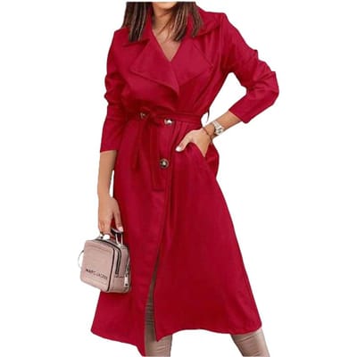 Herfst en Winter Verlengde Damesjas Grote Maat Trenchcoat Vetersluiting Jas 2XL red