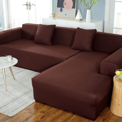 Bankhoezen in effen kleur voor woonkamer Elastische bankhoes Stretch bankhoes L-vormige bank Vereist aankoop van 2 stuks hoezen 4seat 235-300cm