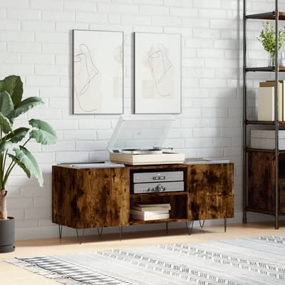 vidaXL - Platenkast - 121x38x48 - cm - bewerkt - hout - gerookt - eikenkleurig