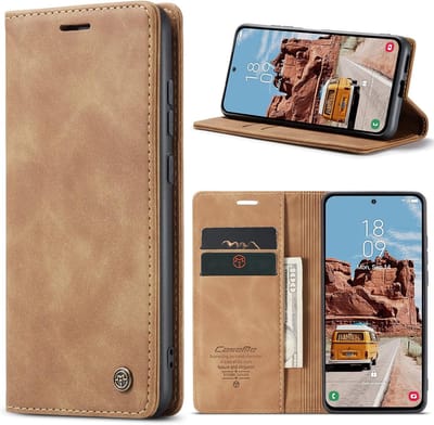 CaseMe – Telefoonhoesje geschikt voor Samsung Galaxy S24 / S25 – Wallet Book Case – Magnetische Sluiting – PU Leer – Bruin