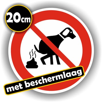Jerma - Geen honden poep - Sticker - Ø 20 cm - Weerbestendig - Zelfklevend - Krasbestendig - Vinyl