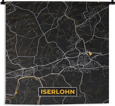 Wandkleed - Wanddoek - Goud – Duitsland – Plattegrond – Gold – Stadskaart – Kaart – Iserlohn - 180x180 cm - Wandtapijt