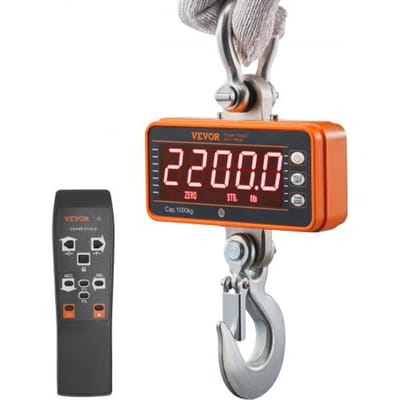 VEVOR Digitale Hangweegschaal 9 tot 1000 kg Kraanweegschaal lbs/kg/N Trekweegschaal Nauwkeurigheid 0,2 kg Wilde weegschaal Industriële weegschaal Hangweegschaal met LED-display Mini draagbare weegschaal met afstandsbediening 9 functies