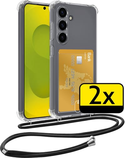 Hoesje Geschikt voor Samsung S25 Telefoonhoesje Met Koord Case Pashouder Siliconen - Hoes Geschikt voor Samsung Galaxy S25 Hoesje Met Kaarthouder - Transparant - 2 Stuks