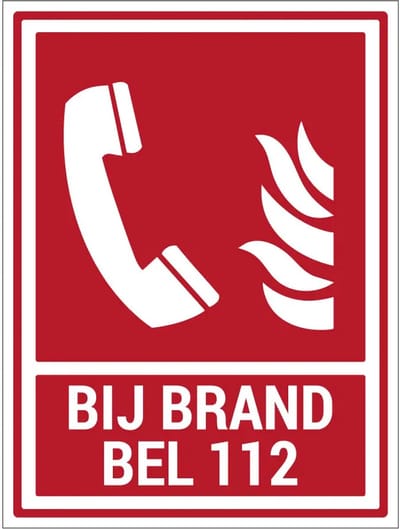 Bij brand bel 112 bord met tekst | gecoat dibond materiaal | 20 x 15 cm