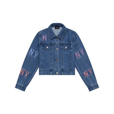 MLB Mode Sportserie New York Yankees 24FW All Over Bedrukt Kleur Geborduurd Logo Denim Jas Vrouwen jassen Indigo 3FDKG0144-50INS S blue
