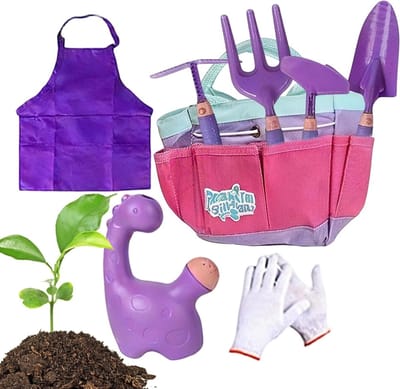 9-delige tuinset - Kindertuingereedschap - Buiten spelen - Ergonomische handgrepen - 24 x 15 x 13 cm - Mauve