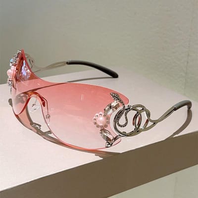y2k Bloem Metaallegering Slang Zonnebril Voor Dames Voor Voor Heren Vintage Diamant Zonnebril Punk Populair Zonder Montuur Luxe Designer Bril