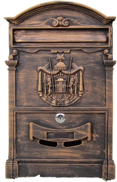 Brievenbus Muurmontage - Postbus Vergrendelbaar - Post Ontvangen - Vintage Design - 102"L x 32"D x 162"H - Antiek Goud