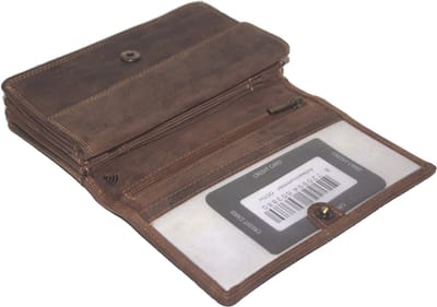 Oi Hunter bruine leren damesportemonnee met soufflé en bak voor muntgeld / harmonicaportemonnee met groot zicht vak voor foto's / huishoudbeurs voor dames / RFID SAFE / bruin leer / 557H