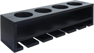 Wijnrek MCW-P21, glas-/flessenhouder Wandbar Rek voor 4 flessen/6 glazen Hout MVG-gecertificeerd 12x48x12cm ~ zwart