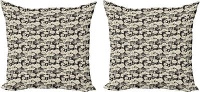 ABAKUHAUS Decoratieve kussenhoes met bloemenmotief, 2 stuks, monochroom lentegroei, 40x40 cm, zwart en beige